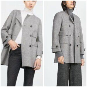 ZARA Double Breast Gray Hand Made Wool Blend Women Coat Size S